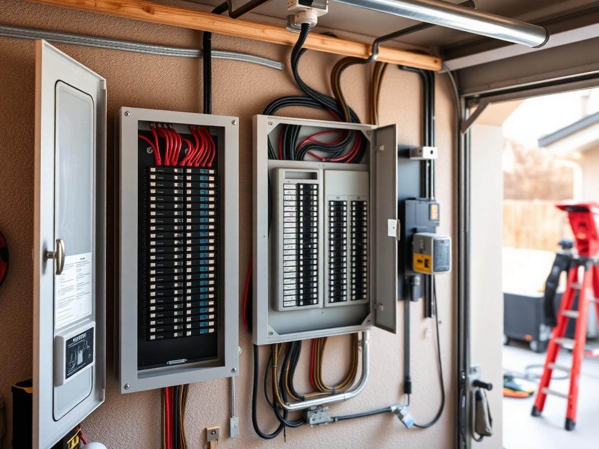 Residential electrical panel upgrade in a home garage